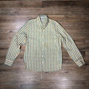 Tailored By J. Crew Men's Large White Green Yellow Plaid Button Down Shirt